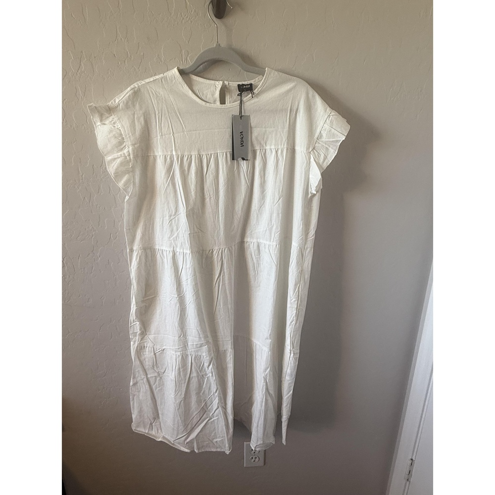 NWT VONDA Dress Womens Large White‎ Casual Tiered Short Sleeve Cotton Modern